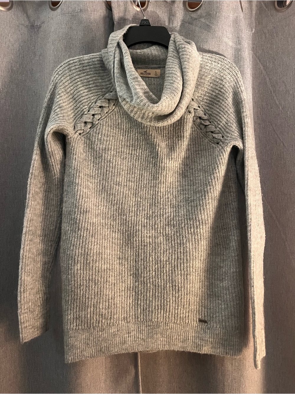 Hollister Light Gray Cowl Neck Sweater with Braided Shoulders